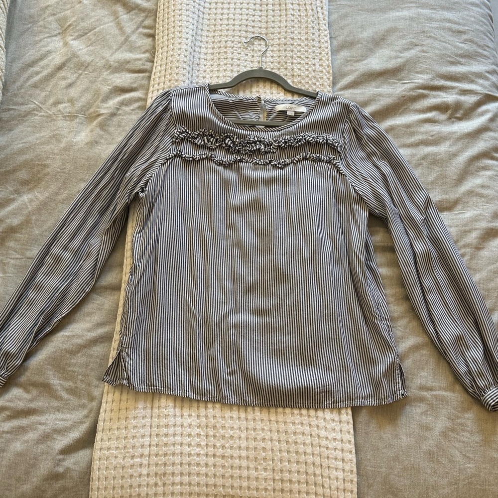 LOFT - Striped Blue and White Women's Blouse, Medium